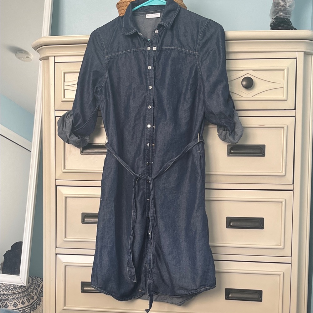 New York & Company Dark Blue Denim Shirt Dress Size XS Used